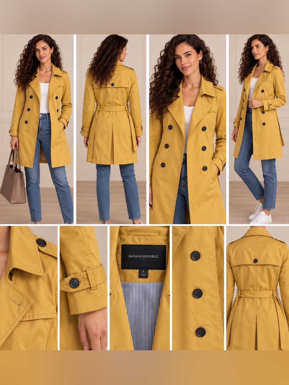 Banana Republic Mustard Yellow Belted Trench Coat Size S